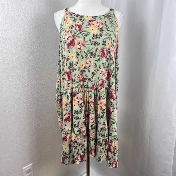 torrid Tops - Torrid Top Womens 6 Green Floral Super Soft Knit Tiered Sleeveless Boho Romantic